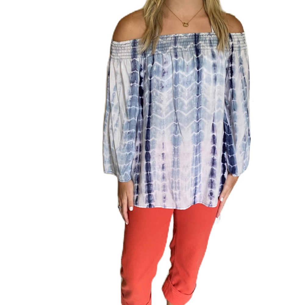 Lovestitch blouse off the shoulder blue tie dye Small